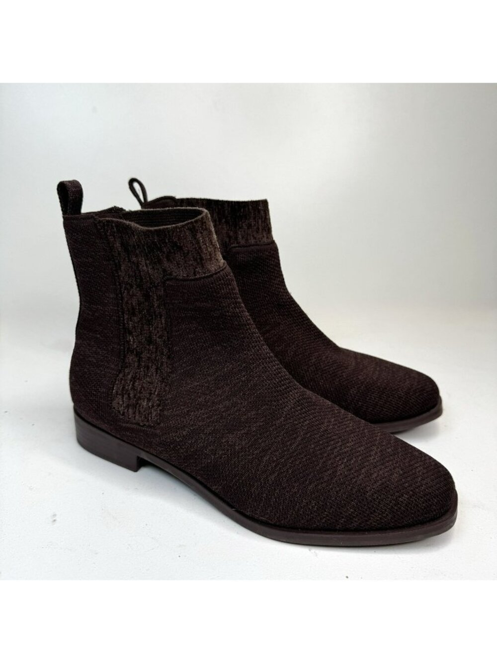 Vivaia Ryan Pro Square Toe Chelsea Boots Brown Knit Pull On EU 38 Women US 7/7.5